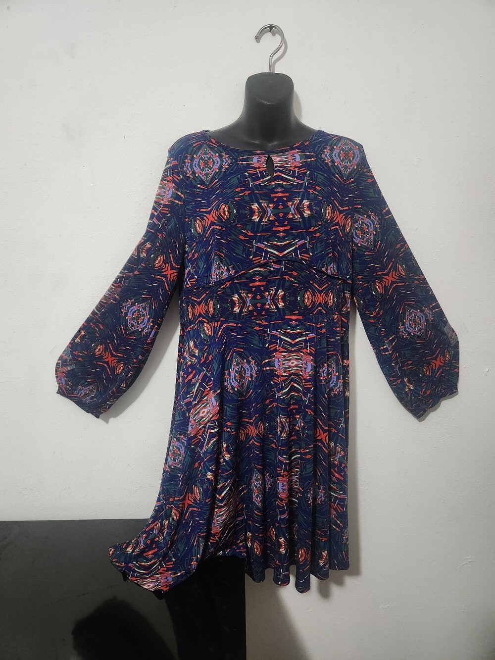 Tracy Negoshian Long-Sleeve Navy Multi-Pattern Fit & Flare Dress